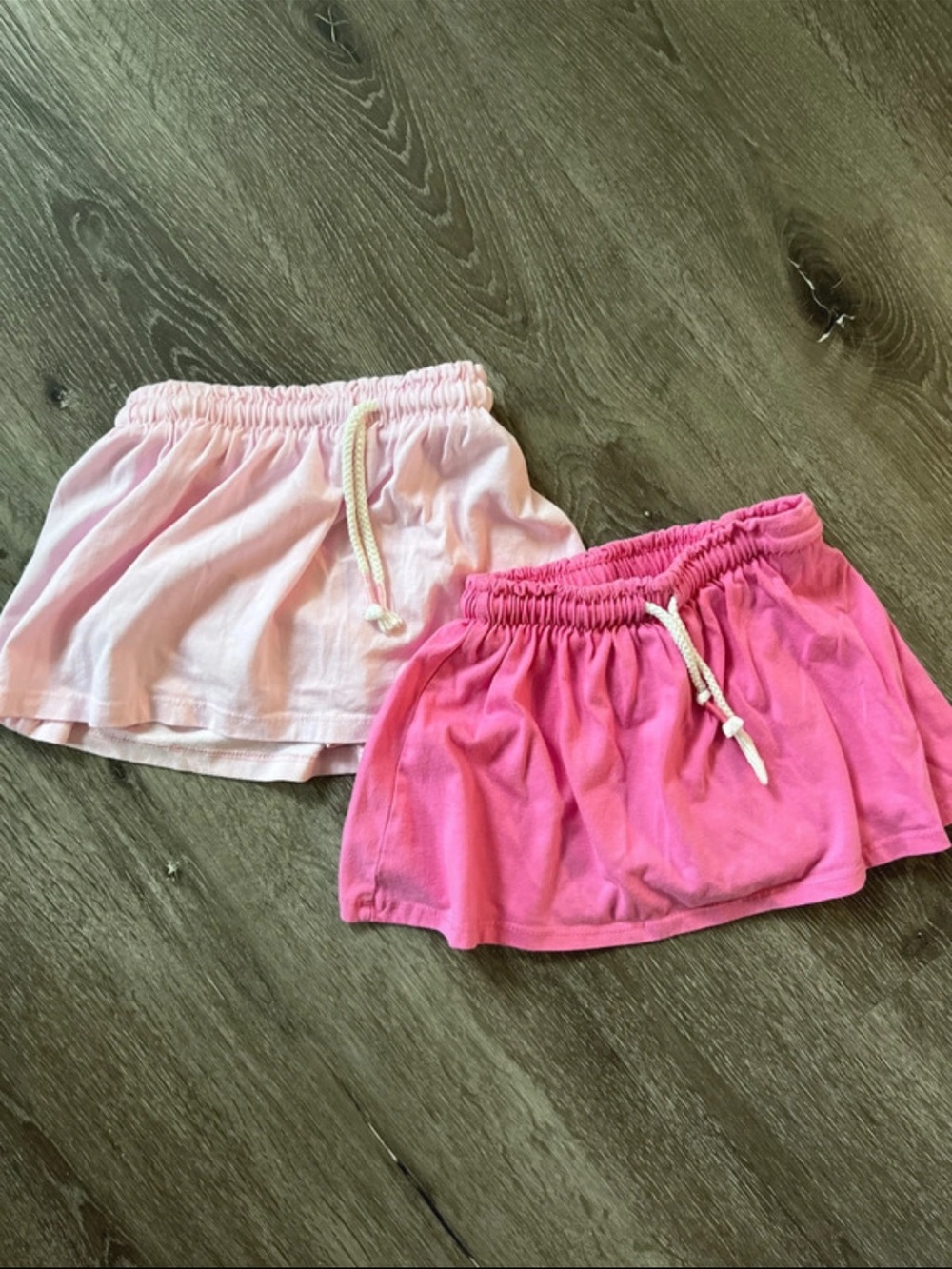 Girls' Cotton Pull-On Skirts with Drawstring - Pink & Light Pink